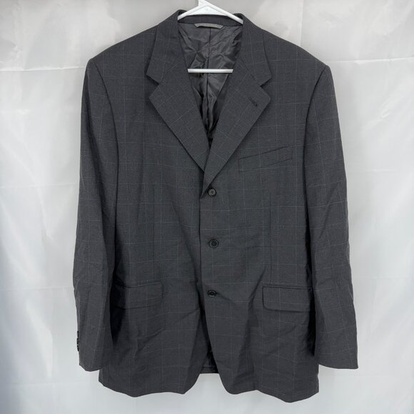 Canali Men 44R Suit Jacket Blazer Sport Coat Gray Windowpane Plaid Career Work